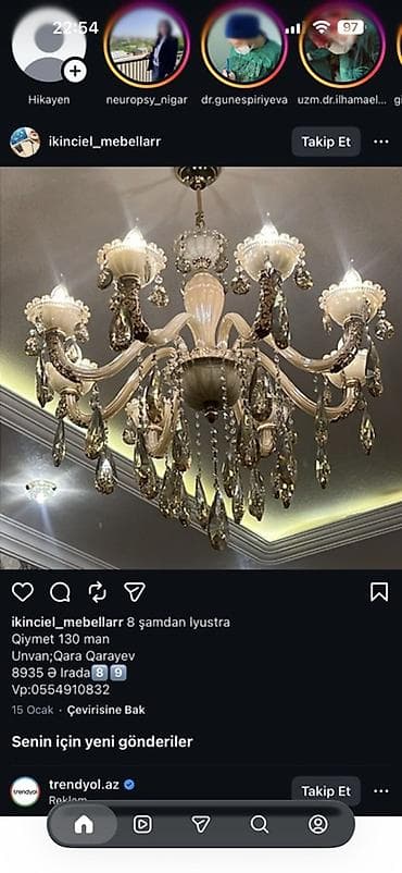 ambiyans ışığı: Çılçıraq, 8 lampa, Şüşə — 2