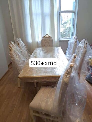 mərmər masa: Qonaq otağı üçün, Yeni, Açılmayan, Oval masa, 6 stul — 11