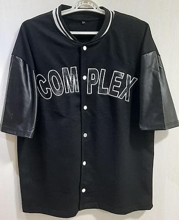 koynek: Qara “COMPLEX” yazılı baseball üslublu köynək/jaket - Rəng: tam qara — 1