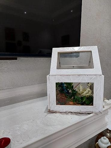 Ağ rəngli dekorativ mini istixana/terrarium - Material: ağ boyalı — 2