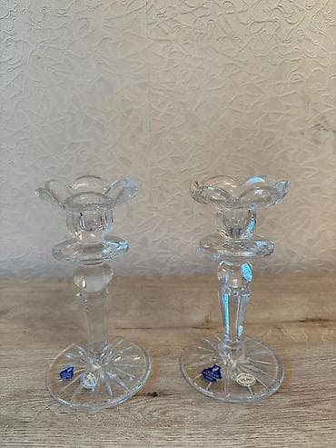 Kristal şamdanlar – 2 ədəd dəst - Material: şəffaf kəsimli kristal -