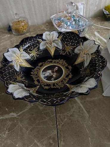 meyve qabı: Qızılı naxışlı dekorativ keramika qab - Material: keramika/porcelan - — 1