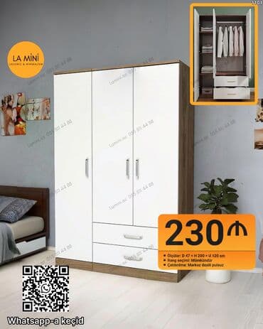 3 qapili dolab: Açılan, 3 qapılı Düz dolab, Qarderob, paltar dolabı — 1