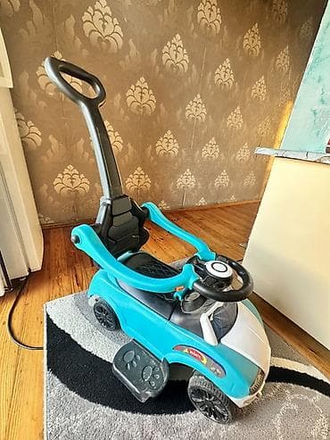 uşaq oyuncaqları robocar: Uşaq üçün itələmə saplı minik maşını - Rəng: mavi/ağ - Növ: ayaqla — 2