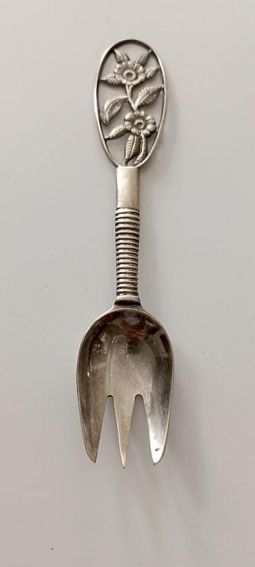 ayi sekilleri: Gümüş tonlu metal salat qaşığı (spork) - Üç dişli qaşıq ucu: həm — 5