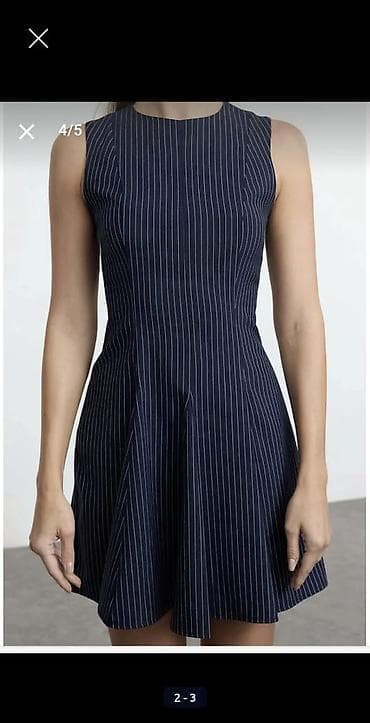 sumqayitda donlar: Qoluzlu zolaqlı mini don - Rəng: tünd göy, incə ağ vertikal zolaqlar — 2