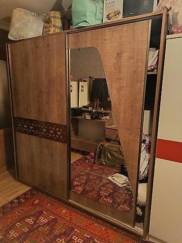 2 qapılı, Güzgülü, Qəhvəyi, Digər material, Kupe, Düz dolab