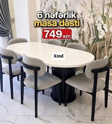 salon bas vanasi: 6 nəfərlik masa dəsti - Oval formalı yemək masası və 6 ədəd stuldan — 1