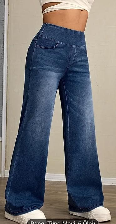 Cinslər: Qadınlar üçün yüksək belli, elastik bel bantlı geniş kəsimli cins — 3