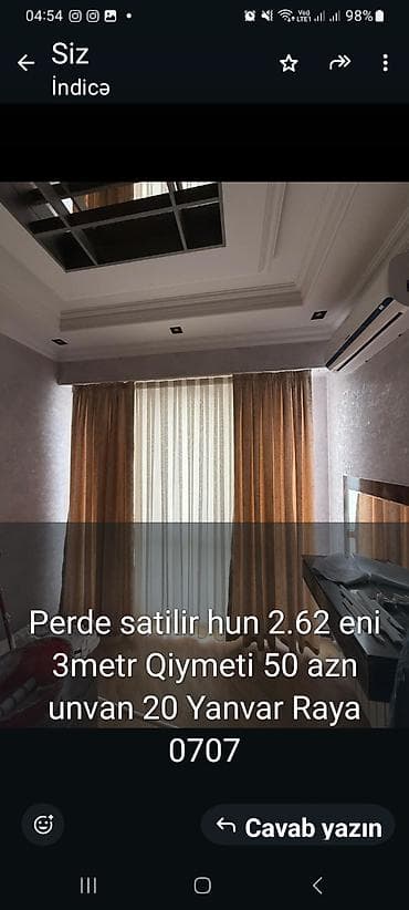 Pastel dəstləri: Perde dəsti - Növdə: İkili pərdə – tül (ağ, zolaqlı) və qalın örtük — 1