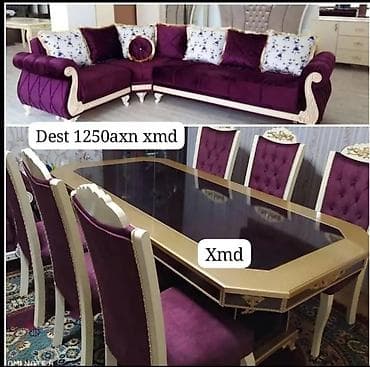 endirimli divanlar: Klassik üslubda dəst mebel - Künc divan: bənövşəyi məxmər parça — 1