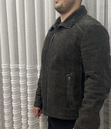 kişi üçün yun gödəkçələr: Kişi üçün qışlıq gödəkcə - Rəng: tünd boz/qarayaxın - Material: süet — 2