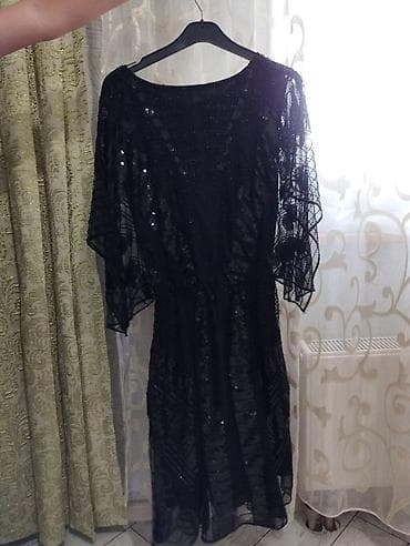 veçer donları: Qara rəngli zərli ziyafət geyimi - Model: qara rəngdə, şifon/tyul — 1
