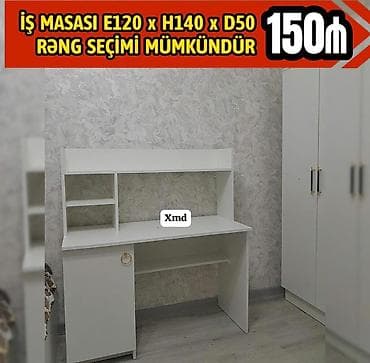 dərs masası qiyməti: İş masası – ölçülər: E120 x H140 x D50. Üst hissədə açıq rəf — 1