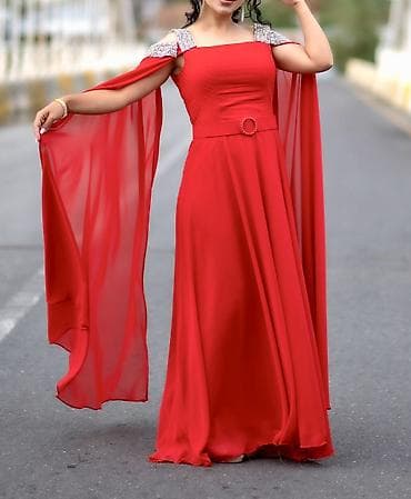 don: Qırmızı gecə paltarı Bir dəfə toya geyinilib - Model: A-kəsimli — 2