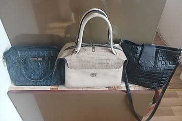 Qadın çantaları dəsti – 3 ədəd - Qara parça/eko–dəri qarışığı MK