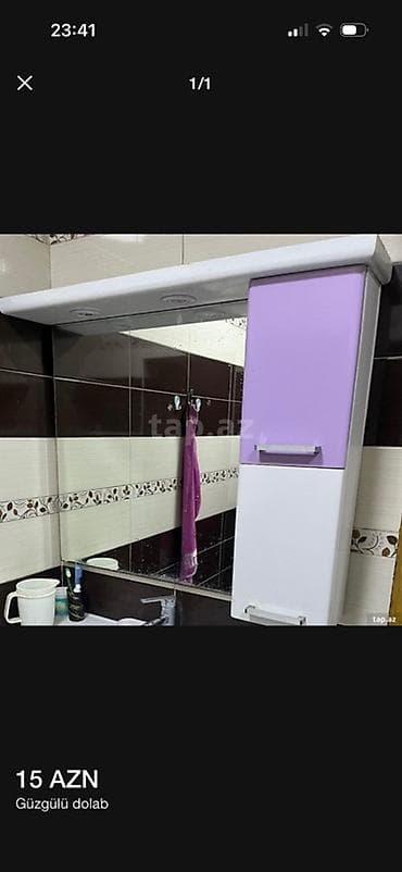 Güzgülü vanna otağı dolabı - Tip: Divara asılan, güzgü inteqrasiya — 1