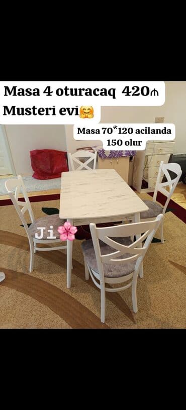 mətbəx stol: Mətbəx üçün, Yeni, Açılmayan, Dördbucaq masa, 4 stul — 6