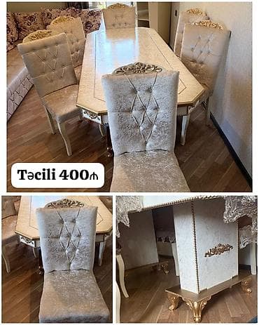 2 el mebel: Qonaq otağı üçün, İşlənmiş, Dördbucaq masa, 6 stul — 1