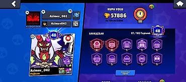 şəxsi əşyalar: Brawl Stars oyun hesabı - Kupa: 57,886 (ən yüksək: 57,890), Prestij — 1