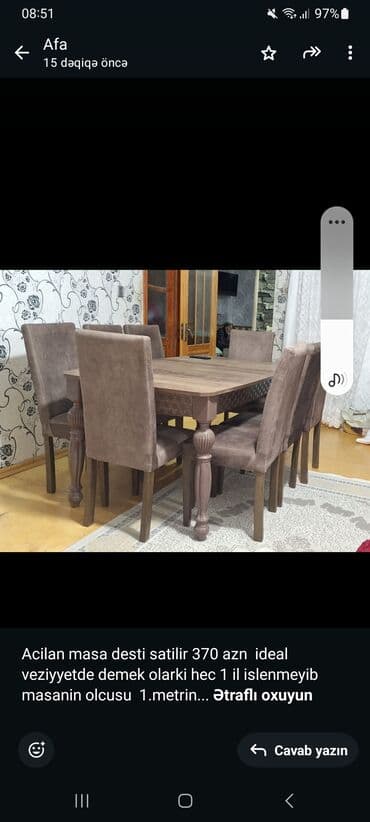 işlənmiş stullar: Qonaq otağı üçün, Açılan, Dördbucaq masa, 6 stul — 1