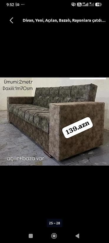 *Divan 139Azn💥* ✔️Rəng seçimi var ✔️Açılan və Bazalı ✔️ Ölçü 200sm