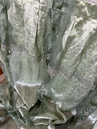 herifler bezekli: Pərdə dəsti – açıq yaşıl rəng, atlas və tül kombinasiyası 2.70x2.80 - — 2