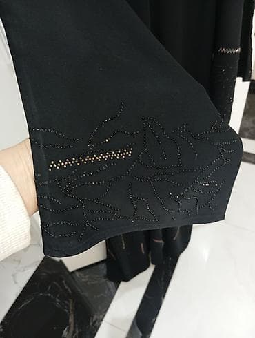 Hicab: **Elegant Black Studded Abaya** - **Color:** Jet Black - — 2
