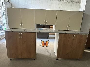 masa metbext: Mətbəx mebeli satılır. - Ölçü: 225 sm - Rəng: yuxarı dolablar açıq — 1