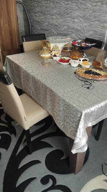 Qonaq otağı üçün, İşlənmiş, Açılan, Dördbucaq masa, 6 stul — 1
