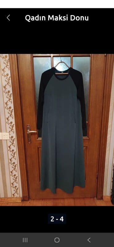 düz don modelləri: Qadın maksi donları - Model 1: Tünd yaşıl gövdə və qara rəngli reglan — 1