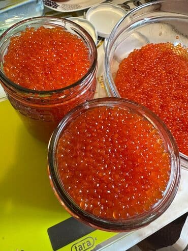 can eti nedir: Məhsul: Qırmızı kürü (somon/forel ikrası) Təsvir: - Parlaq narıncı — 2