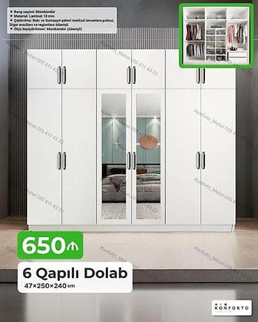 6 qapılı geyim dolabı - Ölçü: 47×250×240 sm - Material: 18 mm laminat — 1