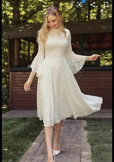 Qadın geyimləri: Ağ rəngli zərif midi ölçülü krujeva don - Parça: incə naxışlı krujeva — 1