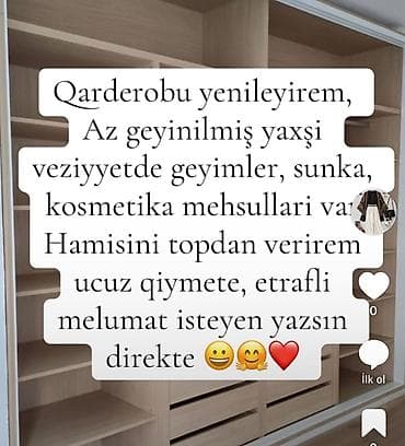 2ci el geyimler, çanta ve makyaj mehsullari topdan 30m verirem isteyen