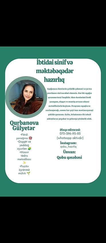 Məktəbəqədər və ibtidai sinif hazırlığı. Dərslər həftədə 4 dəfə,1 saat lalafo.az -da Məktəbəqədər və ibtidai sinif hazırlığı. Dərslər həftədə 4 dəfə,1 saat