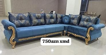 Sulot5anh kunc divan - Parça: yumşaq məxməri toxuma, mavi tonlarda -