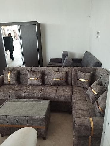 kunc masası: Künc divan dəsti – müasir dizayn - Rəng: boz tonlarda, qızılı — 1