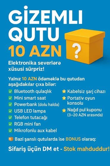 gizli nomre kodu: Gizəmli qutu 🧰 Qutudan çıxma ehtimalı olan məhsullar: ✅ Bluetooth — 1