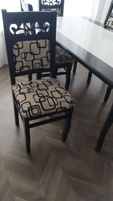 stol stul ikinci el: Qonaq otağı üçün, İşlənmiş, Açılan, Dördbucaq masa, 6 stul — 3