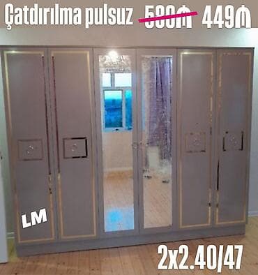 2 qapılı, Güzgülü, Boz, Açılan, Düz dolab