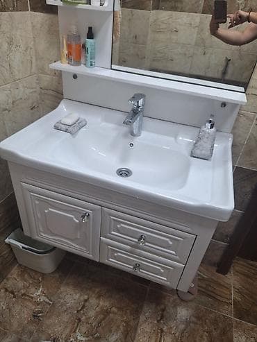 Мебель для дома: Vanna otağı üçün ağ rəngli lavabo dəsti - Komplekt: geniş seramik — 2