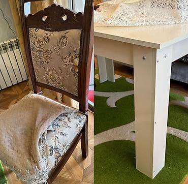 stol dəst: Qonaq otağı üçün, İşlənmiş, Kvadrat masa, 6 stul — 1