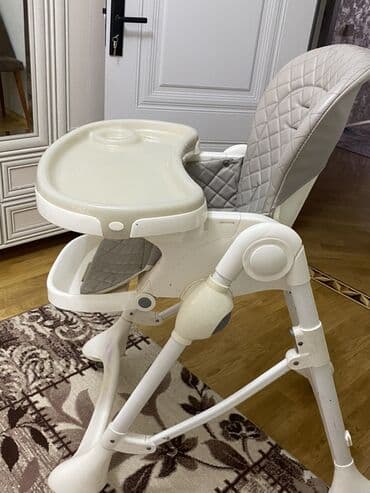 складные стулья для кухни: Uşaq yemək stulu - Rəng: ağ gövdə, boz romb tikişli yumşaq oturacaq — 2