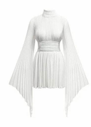 Ağ rəngli pliseli mini don - Yüksək yaxalı, zərif siluet - Tamamilə — 2