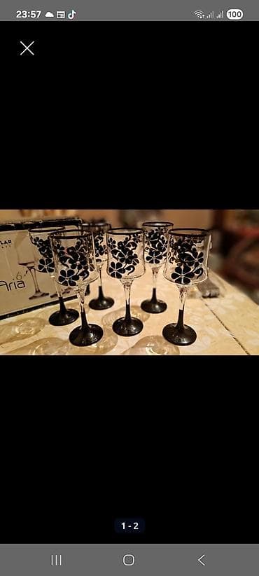 Qədəhlər, rəng - Qara, Şüşə, 6 ədədli dəst