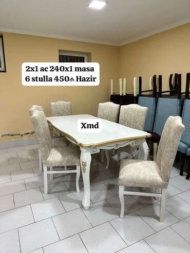 mətbəxt stol stulları: Qonaq otağı üçün, Yeni, Dördbucaq masa, 6 stul — 1