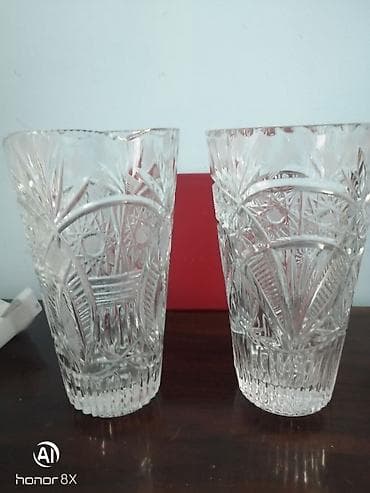 icki: Kəsimli kristal guldan– 2 ədəd dəst - Material: qalın, şəffaf kristal — 2