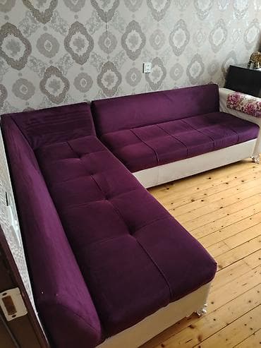 Bənövşəyi rəngdə L formalı künc divan - Dizayn: İki hissədən ibarət L