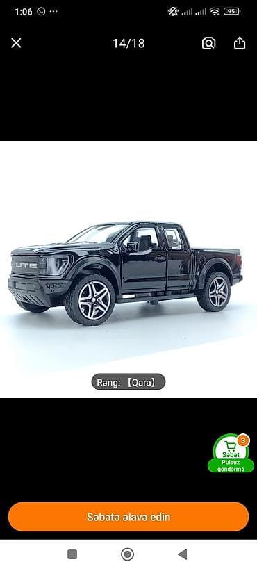 Спорт и хобби: Metal oyuncaq pikap maşın (qara rəng) - Korpus: metal die-cast — 4